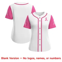 Women's White Pink Breast Cancer Awareness Pink Ribbon Baseball Jersey 7
