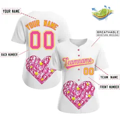 Women's White Pink Breast Cancer Awareness Pink Ribbon Baseball Jersey 2