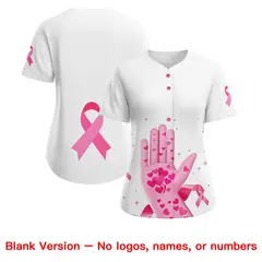 Women's White Pink Breast Cancer Awareness Pink Ribbon Baseball Jersey 7
