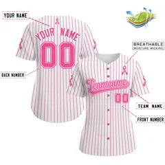 Women's White Pink Breast Cancer Awareness Pink Ribbon Baseball Jersey 2