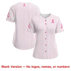 Women's White Pink Breast Cancer Awareness Pink Ribbon Baseball Jersey 7