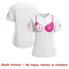 Women's White Pink Breast Cancer Awareness Pink Ribbon Baseball Jersey 6