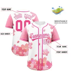 White Pink Cherry Blossom Graffiti Baseball Jersey 2