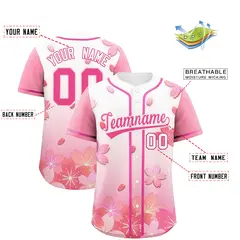 White Pink Cherry Blossom Graffiti Baseball Jersey 2