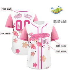 White Pink Cherry Blossom Graffiti Baseball Jersey 2