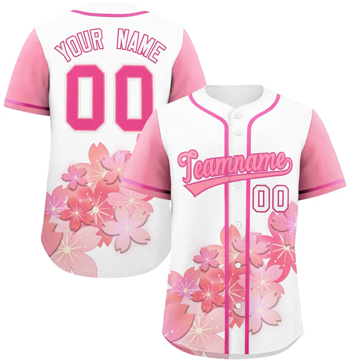 White Pink Cherry Blossom Graffiti Baseball Jersey