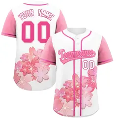 White Pink Cherry Blossom Graffiti Baseball Jersey 1