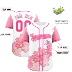 White Pink Cherry Blossom Graffiti Baseball Jersey 2