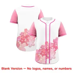 White Pink Cherry Blossom Graffiti Baseball Jersey 7