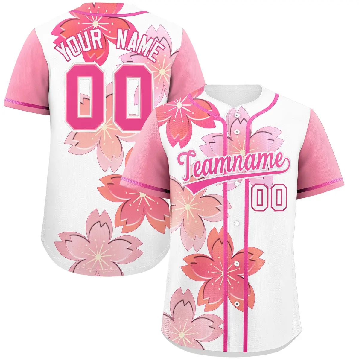 White Pink Cherry Blossom Graffiti Baseball Jersey