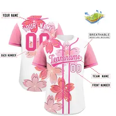 White Pink Cherry Blossom Graffiti Baseball Jersey 2