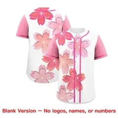 White Pink Cherry Blossom Graffiti Baseball Jersey 7