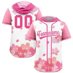 White Pink Cherry Blossoms Raglan Hooded Baseball Jersey