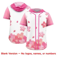 White Pink Cherry Blossoms Raglan Hooded Baseball Jersey 7