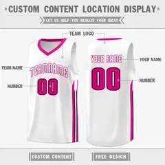 White Pink Classic Athletic Basketball Jersey 2