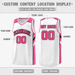 White Pink Classic Athletic Basketball Jersey 2