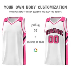 White Pink Classic Athletic Basketball Jersey 3