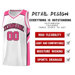 White Pink Classic Athletic Basketball Jersey 4