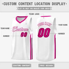 White Pink Classic Athletic Casual Basketball Jersey 2