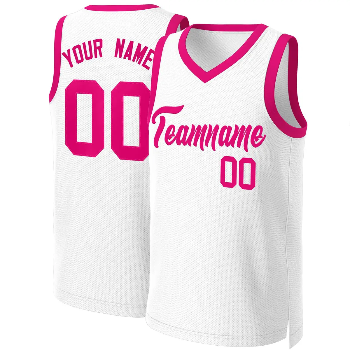 White Pink Classic Basketball Jersey