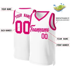 White Pink Classic Basketball Jersey 2