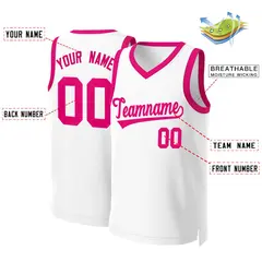 White Pink Classic Basketball Jersey 2