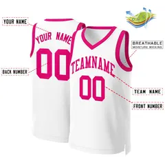 White Pink Classic Basketball Jersey 2
