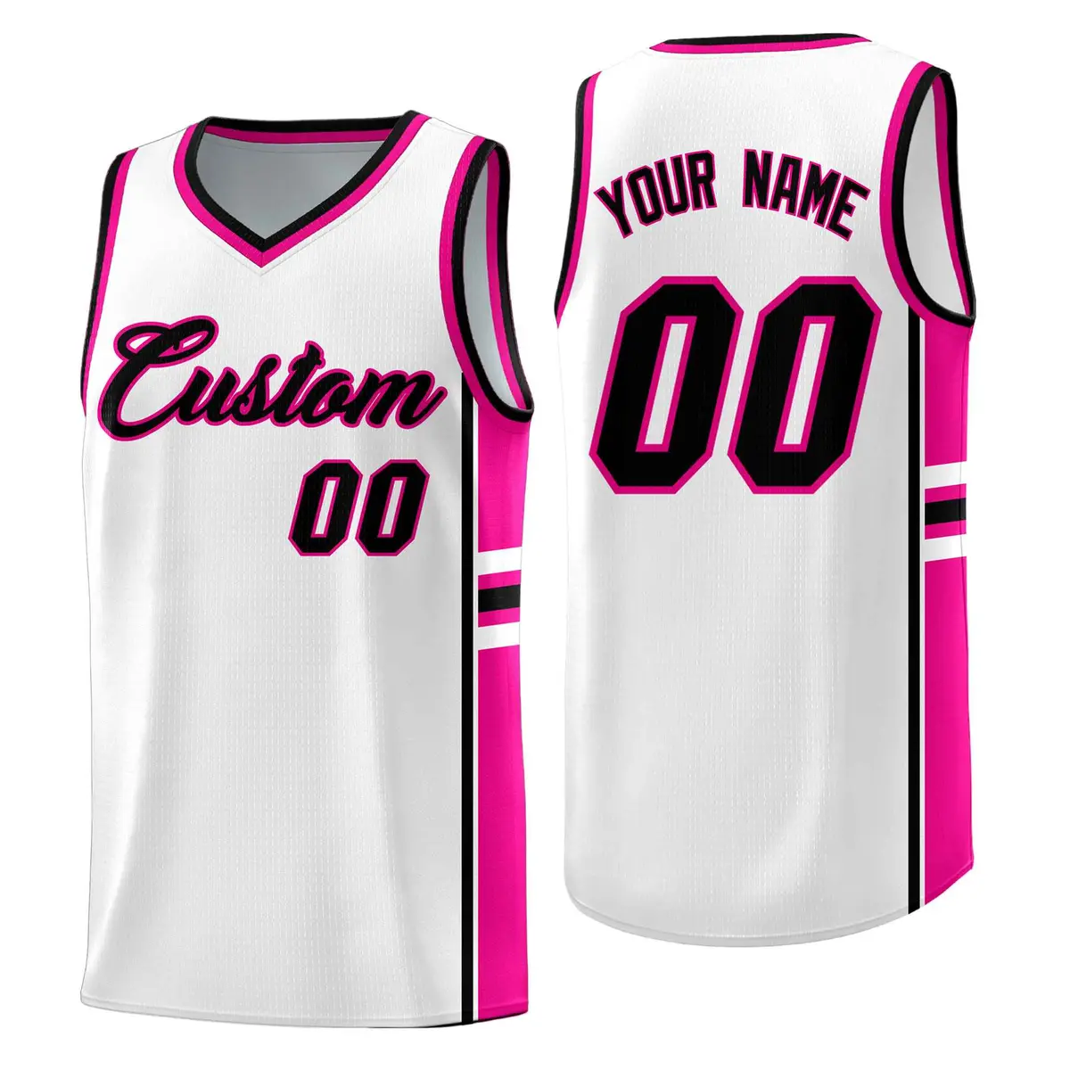 White Pink Classic Color Block Drapable Basketball Jersey