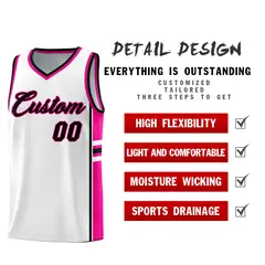 White Pink Classic Color Block Drapable Basketball Jersey 2