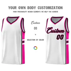 White Pink Classic Color Block Drapable Basketball Jersey 3