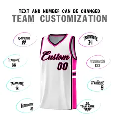 White Pink Classic Color Block Drapable Basketball Jersey 4