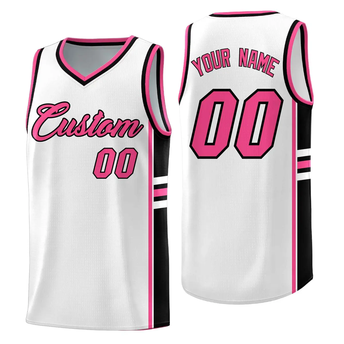 White Pink Classic Color Block Uniform Basketball Jersey