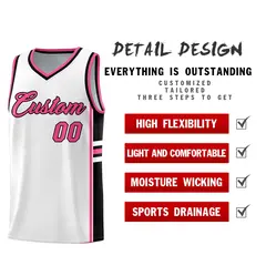 White Pink Classic Color Block Uniform Basketball Jersey 2