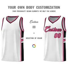 White Pink Classic Color Block Uniform Basketball Jersey 3