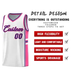White Pink Classic Color Block Varsity Basketball Jersey 2