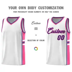 White Pink Classic Color Block Varsity Basketball Jersey 3