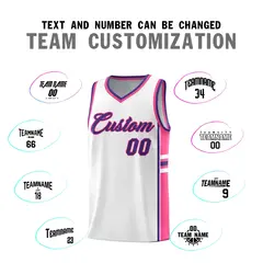 White Pink Classic Color Block Varsity Basketball Jersey 4