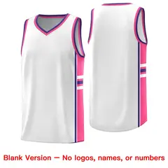 White Pink Classic Color Block Varsity Basketball Jersey 6