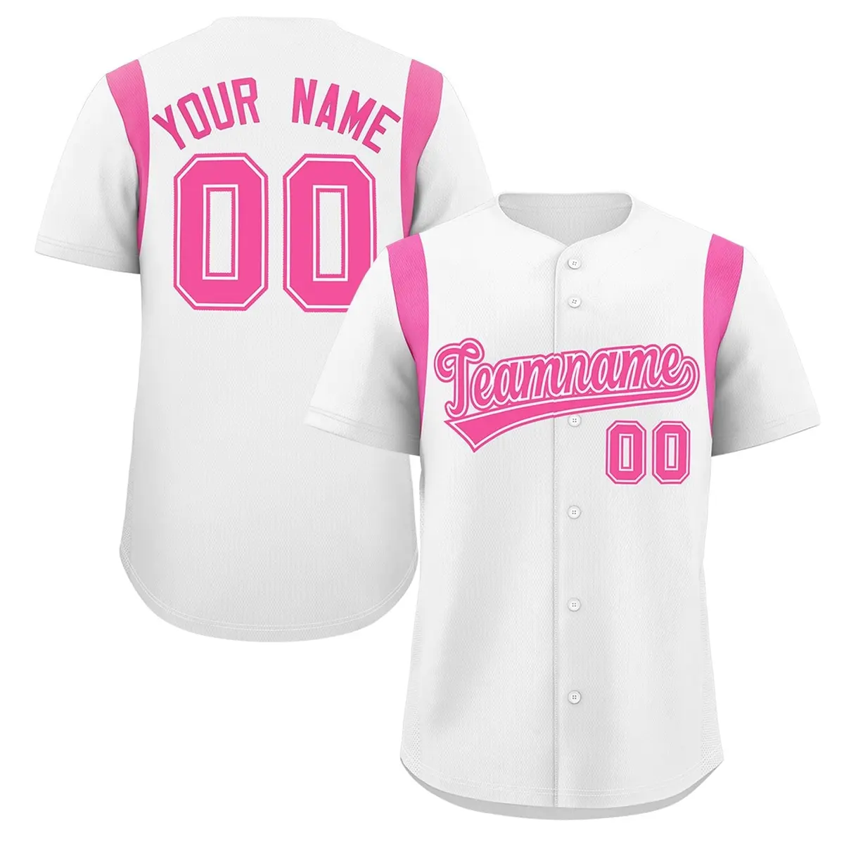 White Pink Classic Full Button Baseball Jersey