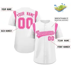 White Pink Classic Full Button Baseball Jersey 2