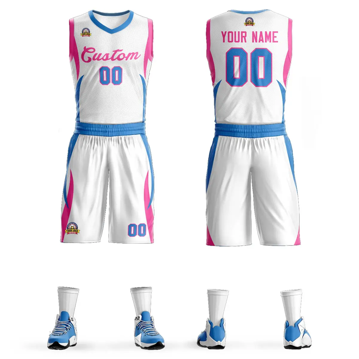 White Pink Classic Mesh Basketball Jersey