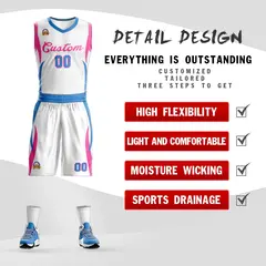 White Pink Classic Mesh Basketball Jersey 2