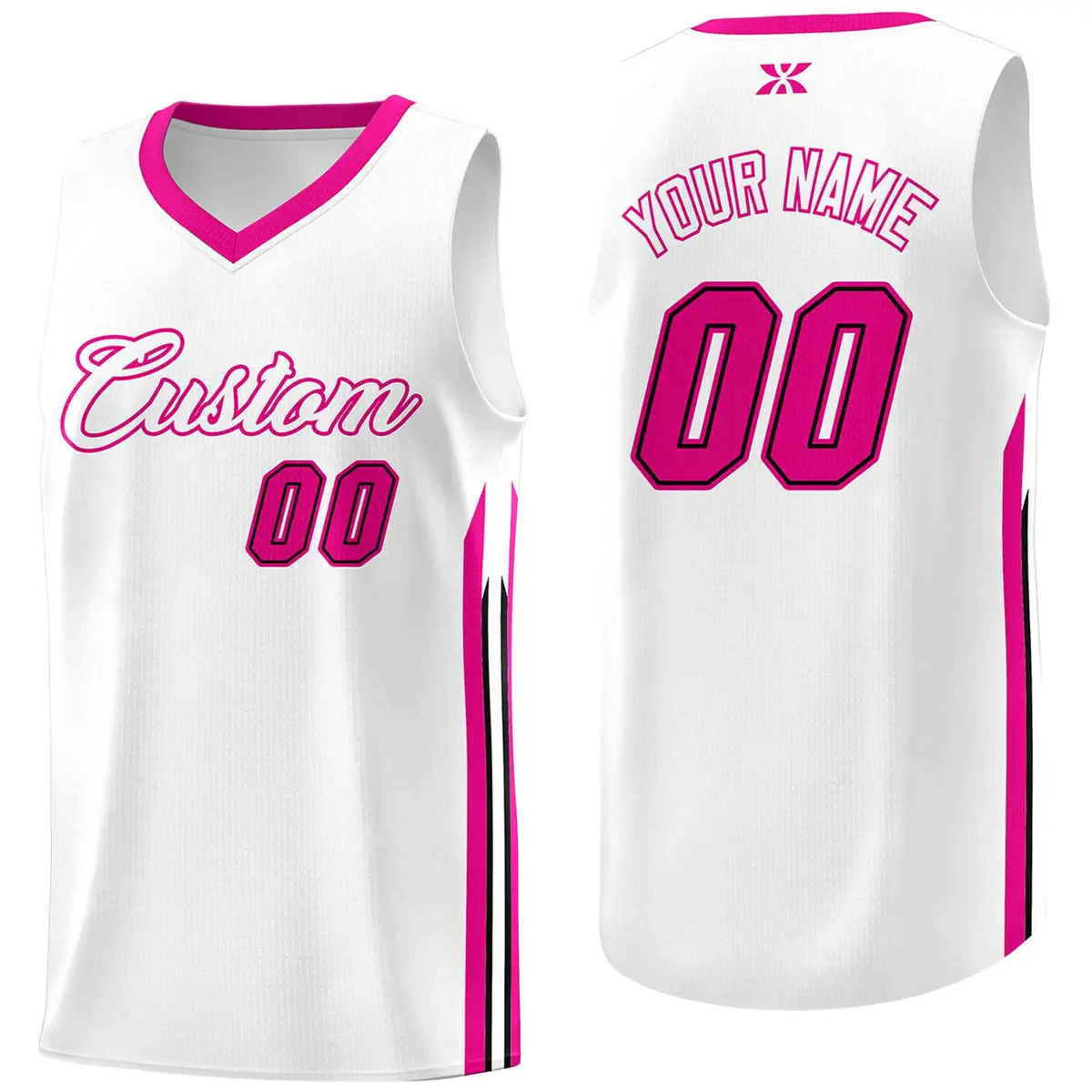 White Pink Classic Mesh Sport Basketball Jersey
