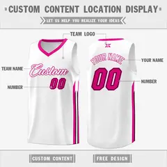 White Pink Classic Mesh Sport Basketball Jersey 2