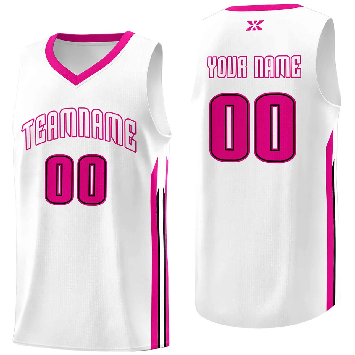 White Pink Classic Mesh Sport Basketball Jersey