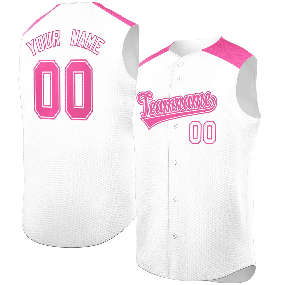 White Pink Classic Sleeveless Baseball Jersey