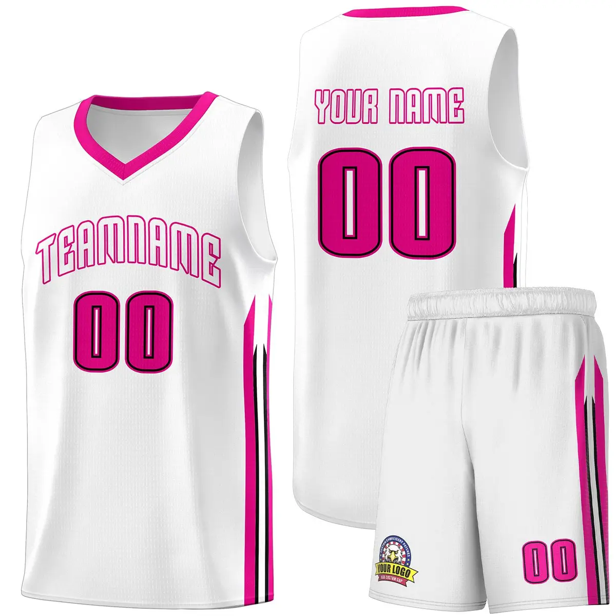 White Pink Classic Sports Uniform Basketball Jersey Sets