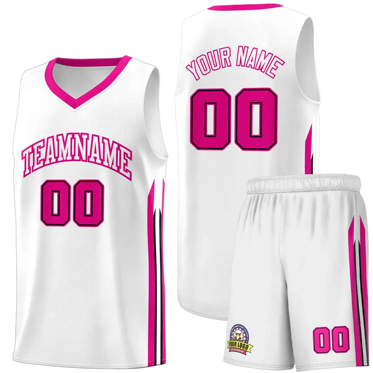 White Pink Classic Sports Uniform Basketball Jersey Sets