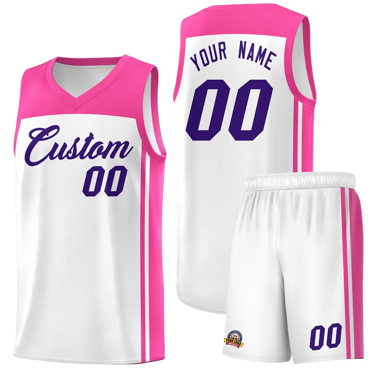 White Pink Classic Sports Uniform Basketball Jersey Sets