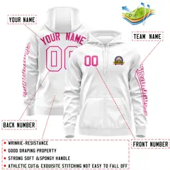 White Pink Classic Varsity Full-Zip Letterman Jacket Hoodie 4